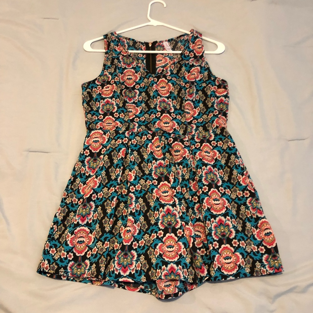 Exhilaration Red & Blue Flowered Romper